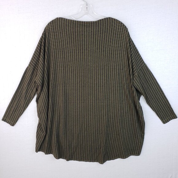 Bryn Walker Tunic Top Boxy Houndstooth Print Moss Green Oversized Lagenlook sz S - Picture 6 of 10